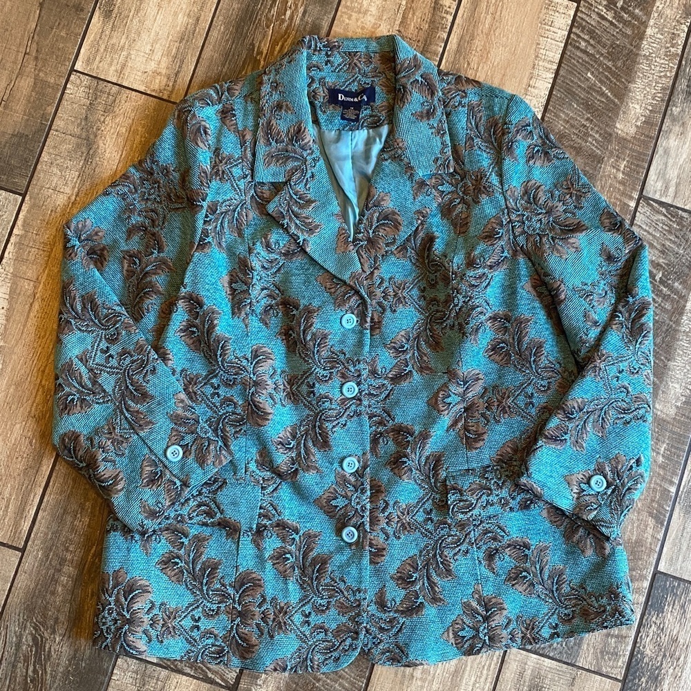 Denim & Co Teal and Brown Floral Blazer 🆕